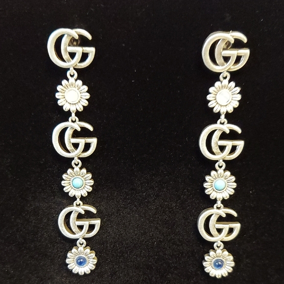 Old Vintage Gucci Silver Floral Drop Earrings - Picture 1 of 8